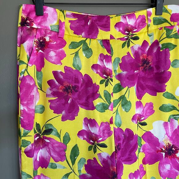 NWT Favorite Daughter Fiona Floral Satin Wide Leg Pants Sz 10 Yellow Pink Floral - Picture 10 of 16